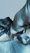 A mesmerizing abstract pattern with fluid waves in shades of metallic blue and black in 3D. The