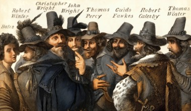 Eight of the thirteen conspirators, Guy Fawkes, Gunpowder Plot, 1605, London, England, United