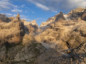 Evening at Refugio Francis Fox Tuckett, alpine panorama, aerial view, impressive mountain peaks of