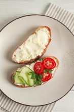 Sandwich, with cream cheese, homemade, on a cutting board, rustic style, no people, selective