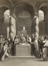 The Purification of Jesus, steel engraving, 1853, digitally restored