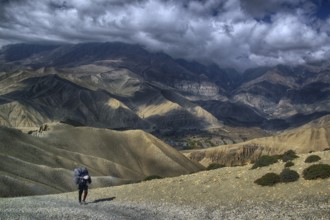 Nepal. Landlocked country in the Himalayas, mustang, mountains, Kali Gandaki gorge, workers