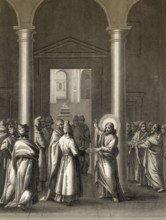 Render unto Caesar, the Tribute Money, Pharisees try to trap Jesus, steel engraving 1853, digitally