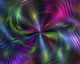 This digital artwork blends vibrant hues and swirling patterns reminiscent of galaxies, offering a