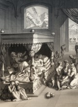 The death of Lazarus, New Testament, steel engraving 1853, digitally restored