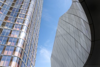 Modern high rise glass fronted British architecture, a business district on the south bank of the