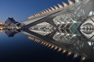 Stunning evening view of the City of Arts and Sciences in Valencia, Spain, showcasing its