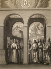 Pharisees try to trap Jesus, New Testament, steel engraving 1853, digitally restored