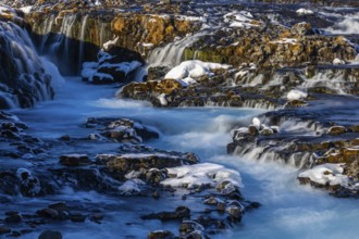 Brúarfoss, waterfall, snow, winter, Golden Circle, Iceland, Scandinavia