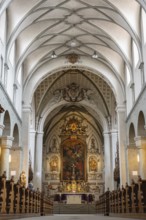 Interior view of Constance Cathedral with various architectural styles in the historic old town of