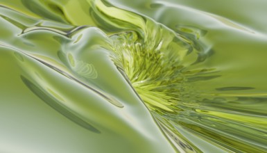 A captivating 3D render illustrating an abstract green liquid texture, featuring smooth, flowing