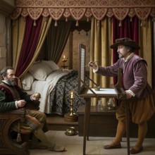 Perspective drawing with an Albrecht Dürer device, historical illustration, digitally processed,