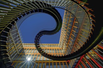 German Transport Museum, Endless Staircase, building, architecture, colorful, Munich, futuristic,