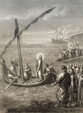 Miraculous Catch of Fish, Steel engraving 1853, digitally restored