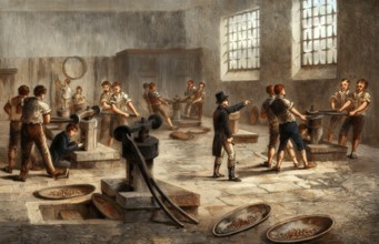 The Royal Mint, official manufacture of British coins, London, England, Europe, 1800