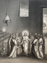 The Promise of the Holy Spirit, after the Last Supper, New Testament, steel engraving 1853,