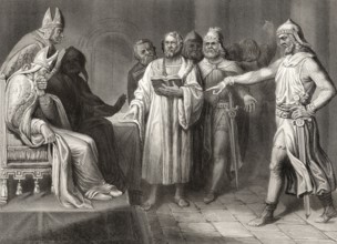 John Wycliffe, 1330, 1384, an English church reformer before a court