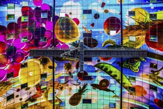 Markthal from 2014, offers over 100 food stalls and delicatessens with spectacular ceiling fresco