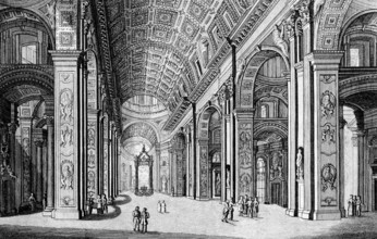 The interior of St. Peter's Church in the Vatican, Pope, Catholic religion, columns, portraits,