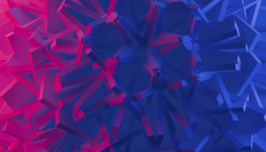 This image features a 3D rendered abstract background with an intricate arrangement of geometric