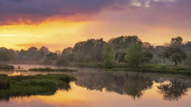 Sunset at Ahlhorn fish ponds, Ahlhorn, Lower Saxony, Germany