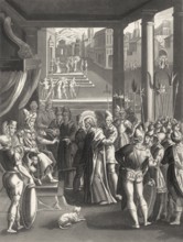 Jesus at Herod's court, New Testament, steel engraving 1853, digitally restored