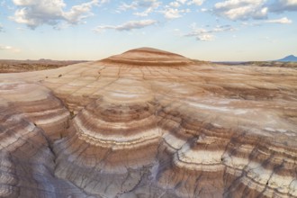 Stunning aerial shot of the unique, colorful stratified bentonite hills in Utah showcasing the