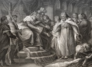 Edward Prince of Wales presenting the captive King John II of France and his son to his father