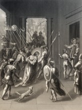 Jesus Taken to Annas, New Testament, steel engraving 1853, digitally restored
