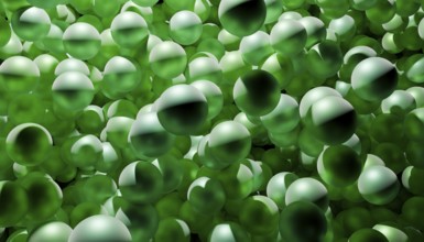 A captivating arrangement of green spheres, creating an abstract pattern with depth and movement.