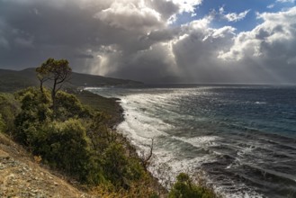 A thunderstorm is coming on the west coast of Cap Corse, Corsica, France