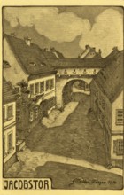 Historical postcard, picture postcard, Jacobstor, Wurzen, Saxony, Germany, digitally enhanced