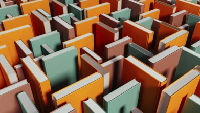 Bright books stand out among darker volumes, inviting exploration and learning in a unique library