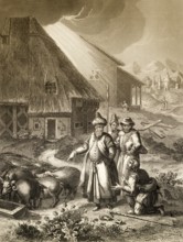 The Parable of the Prodigal Son, swineherd, New Testament, steel engraving 1853, digitally restored