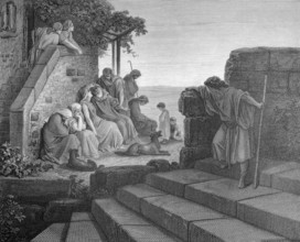 Return of the Prodigal Son, Luke chapter 15, verse 20, staircase, house, people, father,