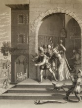 The Parable of the Prodigal Son, wastes all his money, New Testament, steel engraving 1853,