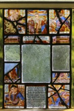 Parts of a church window, historical and partly destroyed church window, Protestant St. Andrew's