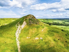 Roseberry Topping from a drone, Great Ayton, Newton, North Yorkshire, England, United Kingdom