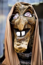 Carved head of a witch, ugly face, Old Town, Goslar, Harz Mountains, Lower Saxony, Germany