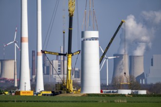 Construction site of the new Bedburg 3 wind farm, on recultivated open-cast mining site, 9 wind