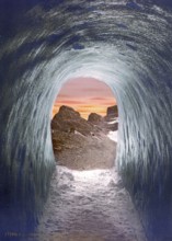 Jungfrau, Eisenbahn, Eigerhöhle, mit Blick auf den Bahnhof, Berner Oberland, Schweiz, Historische,