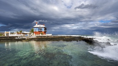 The Blue House, Casa Juanita, on the coast, Arrieta, Lanzarote, Canary Islands, Spain