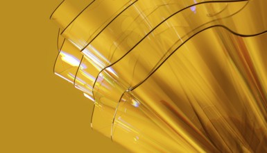 Abstract 3D render showcasing a vibrant crystal like structure with a smooth, glossy texture. The