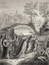 Burial of the Virgin Mary, Steel engraving 1853, digitally restored