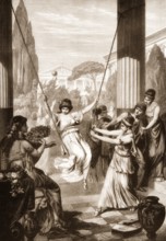 Girls playing with a children swing, Greek Allegory, ancient Greece