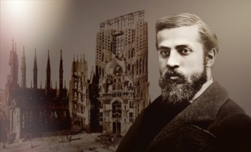 Portrait of Antoni Gaudí i Cornet, 1852 – 1926, Catalan architect and designer from Spain, the