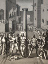 The Flagellation of Christ, New Testament, steel engraving 1853, digitally restored
