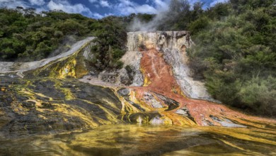 New Zealand, North Island, Orakei Korako Geothermal Area, Geyser, Hot Springs, Orakei Korako, North