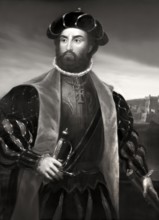 Vasco da Gama, c. 1460s – 1524, Portuguese explorer, digitally edited according to a painting by