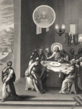 Judas Iscariot retiring from the Last Supper, New Testament, steel engraving 1853, digitally